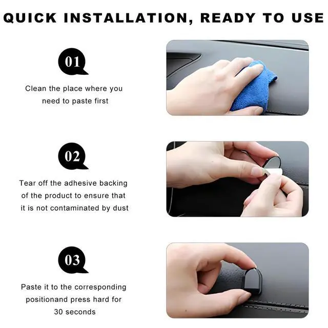 Alt view image 3 of 6 - 4PCS Car Dashboard Mini Hooks, Strong Self Adhesive Vehicle Hanging Hooks Stick on Dashboard, Multifuntional Sticky Hook Backseat Hanger for Key Mask Earphone Charging Cable