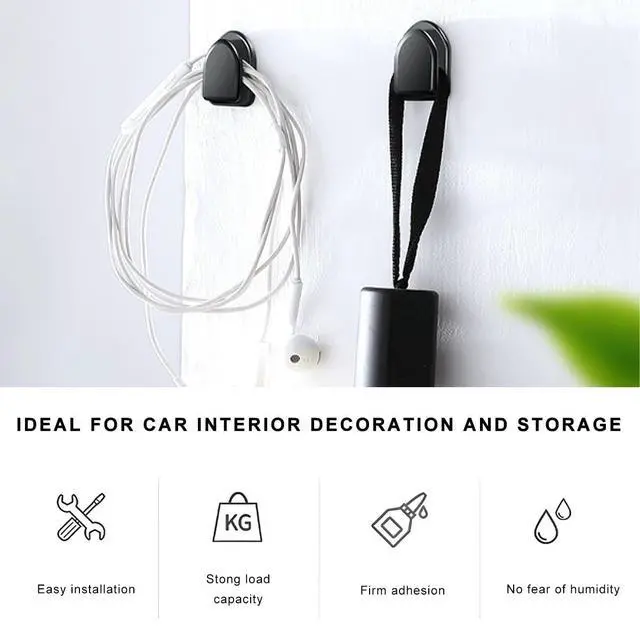 Alt view image 4 of 6 - 4PCS Car Dashboard Mini Hooks, Strong Self Adhesive Vehicle Hanging Hooks Stick on Dashboard, Multifuntional Sticky Hook Backseat Hanger for Key Mask Earphone Charging Cable