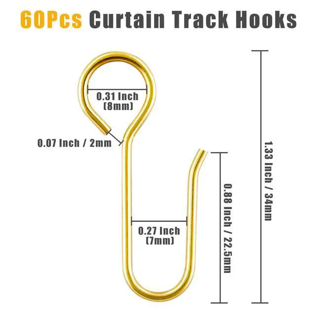 Alt view image 6 of 7 - 60pcs Metal Curtain Track Hooks S-Shaped Shower Curtain Hooks Gold | Small Ceiling Curtain Track Hooks, Drape Curtain Wire Hooks for Bathroom Shower Ceiling Curtain Drape Track