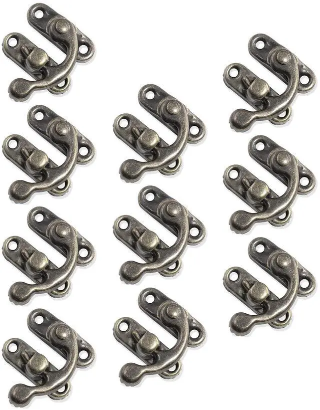 Main image of 10Pcs Swing Arm Right Latch Hook Hasp, Bronze | Wooden Jewelry Box Decorative Horn Lock, For Jewelry Storage Box