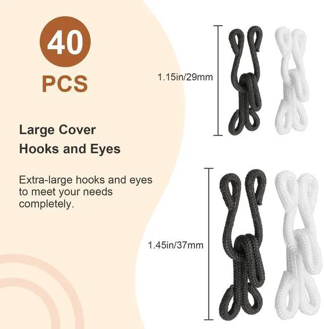 Alt view image 2 of 5 - 40 Set Extra-large Covered Sewing Hook and Eye Latch for Clothing, Large Hooks and Eyes Clasps for Sewing DIY Craft, Jackets, Fur Coat, Halloween Christmas Festival Costume, 2 Sizes, Black and White