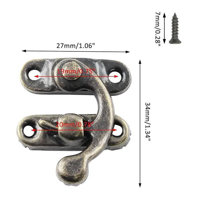 Alt view image 2 of 7 - 10Pcs Swing Arm Right Latch Hook Hasp, Bronze | Wooden Jewelry Box Decorative Horn Lock, For Jewelry Storage Box