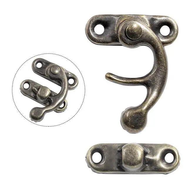 Alt view image 3 of 7 - 10Pcs Swing Arm Right Latch Hook Hasp, Bronze | Wooden Jewelry Box Decorative Horn Lock, For Jewelry Storage Box