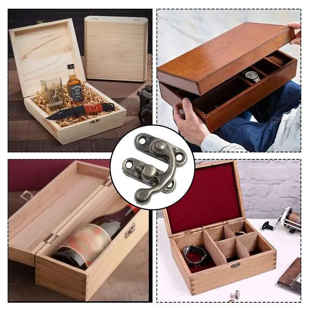 Alt view image 7 of 7 - 10Pcs Swing Arm Right Latch Hook Hasp, Bronze | Wooden Jewelry Box Decorative Horn Lock, For Jewelry Storage Box