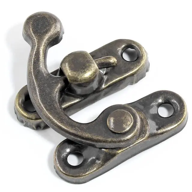 Alt view image 4 of 7 - 10Pcs Swing Arm Right Latch Hook Hasp, Bronze | Wooden Jewelry Box Decorative Horn Lock, For Jewelry Storage Box