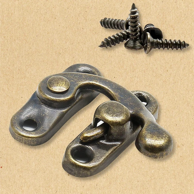 Alt view image 3 of 7 - Antique Latch Hook, Bronze, 10 Pcs | Antique Jewelry Box Latch, Antique Right Latch Hook, With Screws, For Wood Jewelry Box Toolbox Suitcase Case