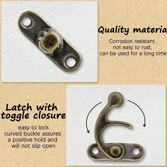 Alt view image 2 of 7 - Antique Latch Hook, Bronze, 10 Pcs | Antique Jewelry Box Latch, Antique Right Latch Hook, With Screws, For Wood Jewelry Box Toolbox Suitcase Case