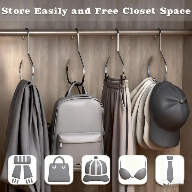 Alt view image 3 of 7 - Hat Organizer, Gray, 4 Packs | Stainless Steel, Hat Hangers for Closet, For Baseball Caps, Cap Holder, Scarf Organizer