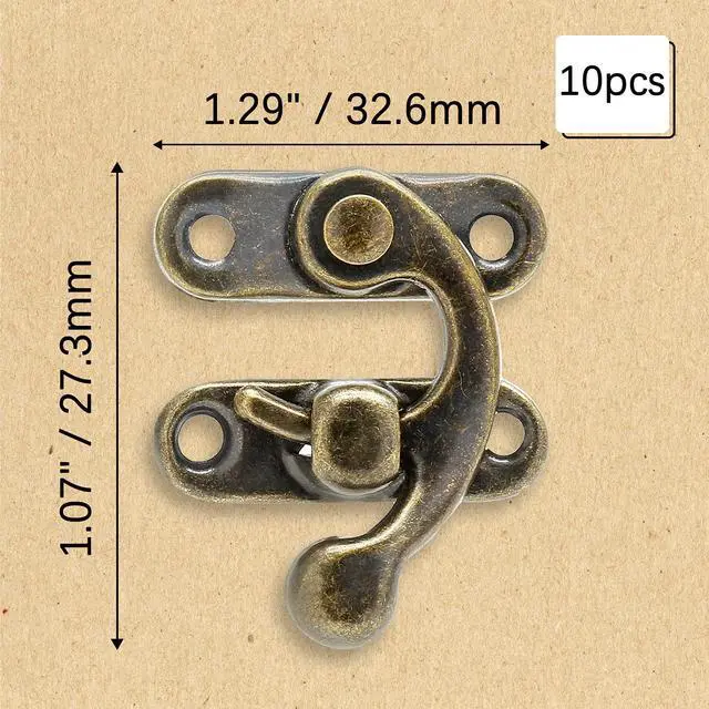 Alt view image 4 of 7 - Antique Latch Hook, Bronze, 10 Pcs | Antique Jewelry Box Latch, Antique Right Latch Hook, With Screws, For Wood Jewelry Box Toolbox Suitcase Case