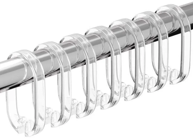 Main image of 24 PCS Clear Shower Curtain Hooks with Fixed Locking Clips | Oval Anti-Slip Bath Rings,Durable Plastic Resin,Invisible Design,Rust Resistant Decorative Hooks for Bathroom,Kitchen,Bedroom