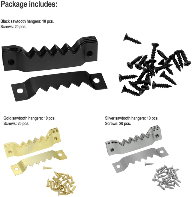 Alt view image 3 of 6 - Large Sawtooth Picture Frame Hangers with Screws - 30 Pack, Supports 50 Ibs, Picture Hanging Hooks for Hanging Photo Frames Canvas Artwork Paintings