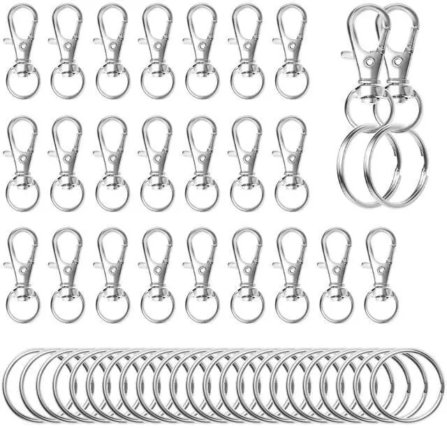 Main image of 50pcs Swivel Snap Hooks with Split Key Rings Metal Silver Lobster Claw Trigger Clasps for Keychain Clip Lanyard Bag Purse Tag Jewelry Making Crafts Length 1.26inch(32mm) Inside Width 0.39inch(10mm)