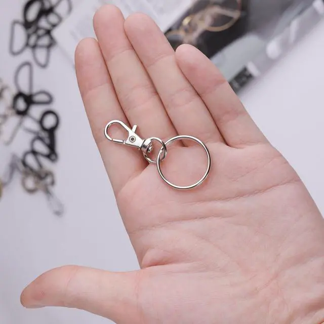 Alt view image 3 of 7 - 50pcs Swivel Snap Hooks with Split Key Rings Metal Silver Lobster Claw Trigger Clasps for Keychain Clip Lanyard Bag Purse Tag Jewelry Making Crafts Length 1.26inch(32mm) Inside Width 0.39inch(10mm)