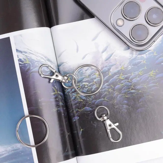 Alt view image 4 of 7 - 50pcs Swivel Snap Hooks with Split Key Rings Metal Silver Lobster Claw Trigger Clasps for Keychain Clip Lanyard Bag Purse Tag Jewelry Making Crafts Length 1.26inch(32mm) Inside Width 0.39inch(10mm)