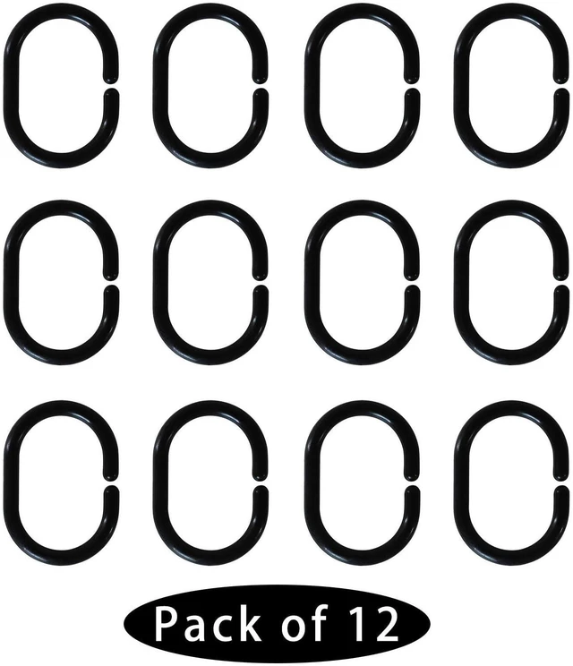 Alt view image 2 of 5 - Plastic Shower Curtain Hooks C Shape Shower Curtain Rings for Bathroom Shower Rod Window Curtains Hanger (Black, 12pack)