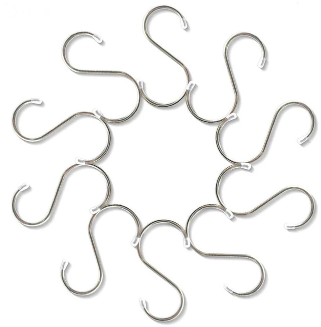 Main image of S-Shaped Metal Hooks, Space Saver, Organize Pots, Pans, and Utensils, Ideal for Bird Feeders and Chimes, Stainless Steel, 10 Pcs