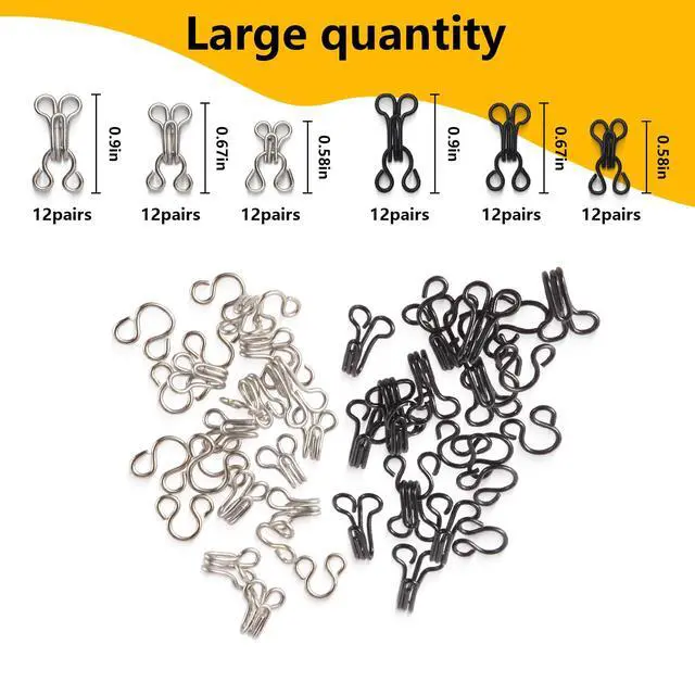 Alt view image 3 of 7 - 72 Pairs Hook and Eye Sewing Kit Black and Silver Bra Hooks Replacement in Multiple Sizes, Ideal for DIY Clothing Repairs, Underwear Alteration, and Home Sewing, with Storage Box