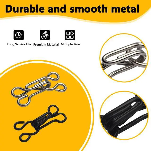 Alt view image 4 of 7 - 72 Pairs Hook and Eye Sewing Kit Black and Silver Bra Hooks Replacement in Multiple Sizes, Ideal for DIY Clothing Repairs, Underwear Alteration, and Home Sewing, with Storage Box
