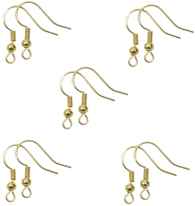 Main image of 5 Pairs 925 Flat French Hook and Ear Buckles, Crafted with Delicate Polishing with Backs Fish Hook Ear Wire for Jewelry Making DIY Ear Post Supplies - Gold