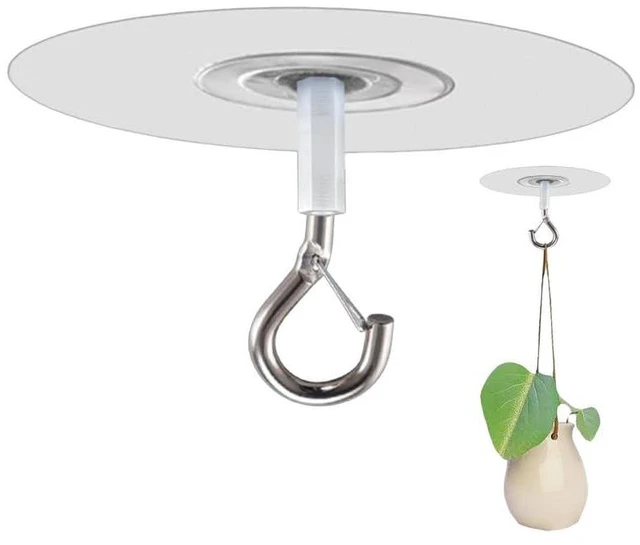 Main image of Adhesive Ceiling Hooks with Safety Clasp, Stick-On Wall Hooks for Plants, Wind Chimes, Home Storage and Bathroom Decor