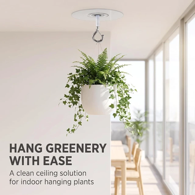 Alt view image 7 of 7 - Adhesive Ceiling Hook - Weight-Bearing Stick-On Ceiling Hook, Sticky | Drill Free Hanging Hook with Safety Clasp, Water Resistant for Plants Chimes Storage