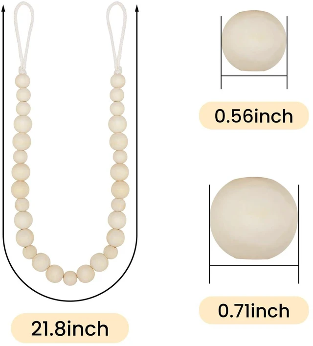 Alt view image 2 of 7 - Wood Bead Curtain Tiebacks, 2 Pack Curtain Tie Backs with Hooks | Curtain Holdbacks for Thin or Thick Window Draperies, Boho Curtain Holders for Home Office Room Decor