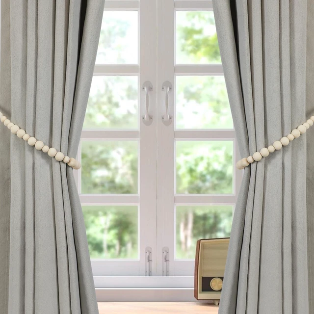 Alt view image 7 of 7 - Wood Bead Curtain Tiebacks, 2 Pack Curtain Tie Backs with Hooks | Curtain Holdbacks for Thin or Thick Window Draperies, Boho Curtain Holders for Home Office Room Decor
