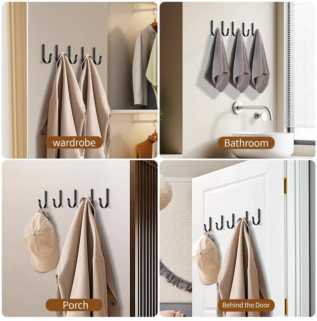Alt view image 6 of 7 - 5 Pack Heavy Duty Wall Hooks, 22 LB Load Bearing Stainless Steel Single Prong Coat Hooks Wall Mounted for Bathroom Towel, Coat, Backpack, Entryway, Black
