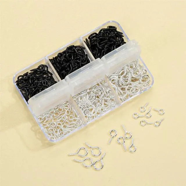 Alt view image 3 of 7 - 300pcs Small Screw Pins Eye Pins Pendants for Jewelry Making & DIY Crafts, Mini Eye Screws for Art Projects & Bead Charms, Tiny Eye Hooks for Crafts (Silver &Black, 3 Sizes)