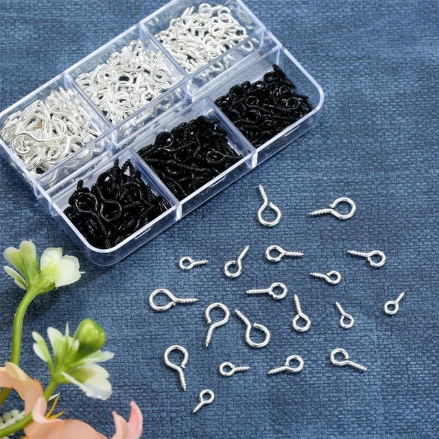 Alt view image 2 of 7 - 300pcs Small Screw Pins Eye Pins Pendants for Jewelry Making & DIY Crafts, Mini Eye Screws for Art Projects & Bead Charms, Tiny Eye Hooks for Crafts (Silver &Black, 3 Sizes)