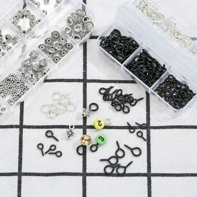 Alt view image 6 of 7 - 300pcs Small Screw Pins Eye Pins Pendants for Jewelry Making & DIY Crafts, Mini Eye Screws for Art Projects & Bead Charms, Tiny Eye Hooks for Crafts (Silver &Black, 3 Sizes)