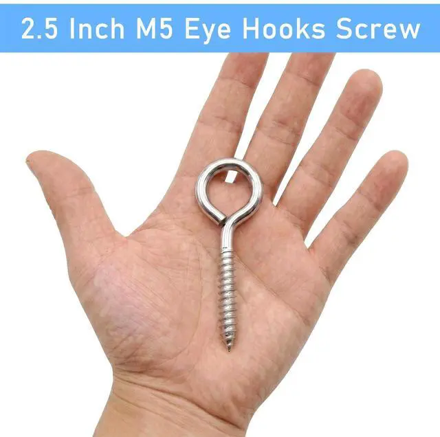Alt view image 4 of 7 - 6 Pack 304 Stainless Steel Eye Hook Screws with Expansion Anchors, 2.5 inch Heavy Duty Wall Hanging Screw Eye Bolts (M5)