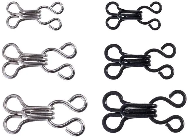 Main image of 60 Set Sewing Hooks and Eyes Closure for Bra Clothing Trousers Skirt DIY Craft, Trousers Skirt Sewing DIY Craft, 3 Sizes, Black and Silver