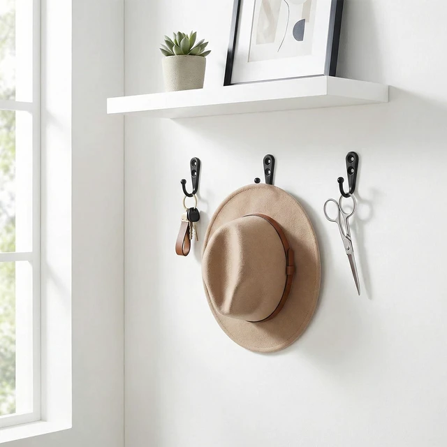 Alt view image 3 of 7 - 10 Pack Small Wall Hooks for Hanging, Metal Coat Hooks for Organizer | Black Metal Coat Hooks with Screws, Rustproof Heavy Duty Utility Hooks for Kitchen Keys Cups Entryway Bathroom Organizer Hook
