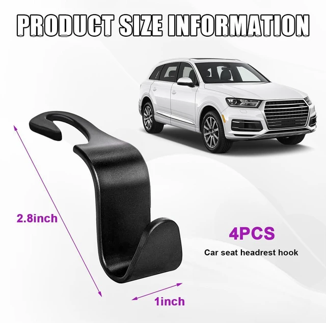 Alt view image 2 of 6 - 4 PCS Car Seat Headrest Hooks, Auto Backseat Organizer Hanger Holder, Vehicle Seat Back Storage Hooks for Purse Coat Umbrella Grocery Bag Handbag, Interior Car Accessories (Black)