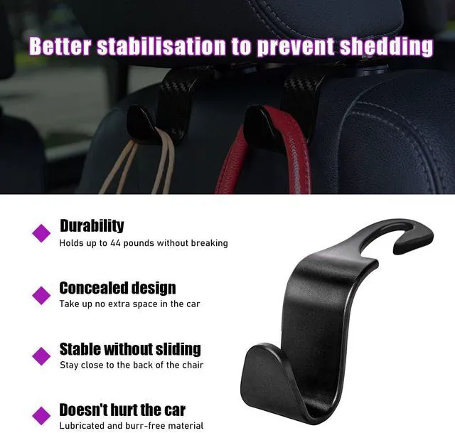 Alt view image 3 of 6 - 4 PCS Car Seat Headrest Hooks, Auto Backseat Organizer Hanger Holder, Vehicle Seat Back Storage Hooks for Purse Coat Umbrella Grocery Bag Handbag, Interior Car Accessories (Black)