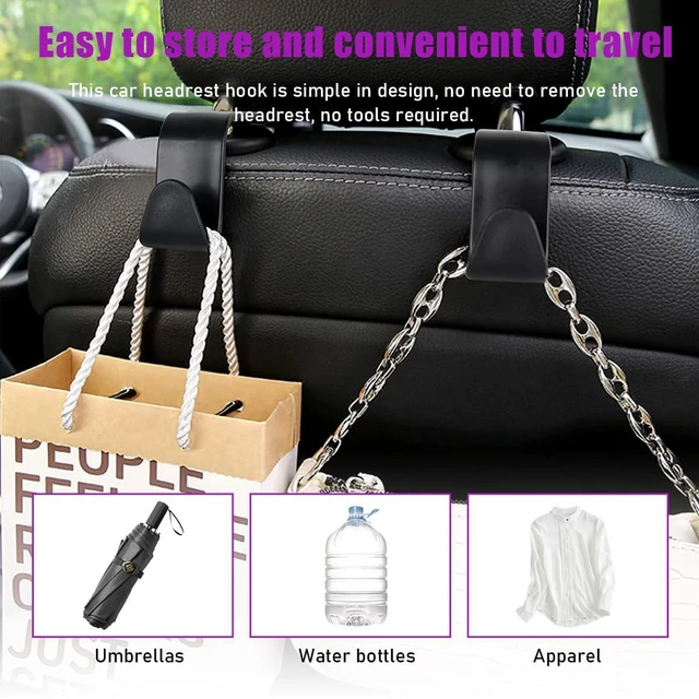 Alt view image 6 of 6 - 4 PCS Car Seat Headrest Hooks, Auto Backseat Organizer Hanger Holder, Vehicle Seat Back Storage Hooks for Purse Coat Umbrella Grocery Bag Handbag, Interior Car Accessories (Black)