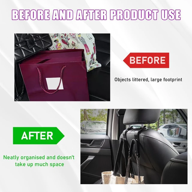 Alt view image 5 of 6 - 4 PCS Car Seat Headrest Hooks, Auto Backseat Organizer Hanger Holder, Vehicle Seat Back Storage Hooks for Purse Coat Umbrella Grocery Bag Handbag, Interior Car Accessories (Black)