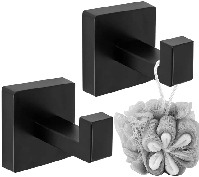 Alt view image 5 of 7 - 2 Pack Matte Black Square Towel Hook | Robe Hook for Bathrooms & Kitchen, Heavy Duty, Stainless Steel, Wall Mounted