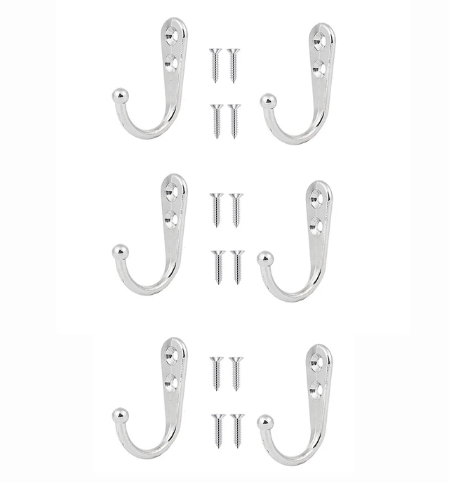 Main image of 6 Pcs Wall Mounted Clothes Hook with 12 Screws,Suitable for Keys,Bathrobes,Scarves,Bags,Hats,Coffee Cups,Etc-Silver