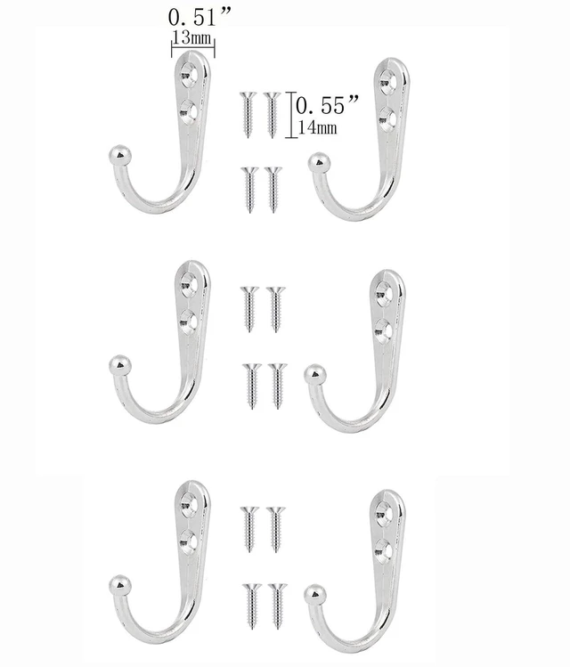 Alt view image 2 of 7 - 6 Pcs Wall Mounted Clothes Hook with 12 Screws,Suitable for Keys,Bathrobes,Scarves,Bags,Hats,Coffee Cups,Etc-Silver