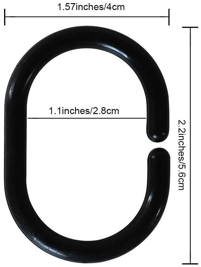 Alt view image 2 of 6 - Shower Curtain Rings Plastic Shower Curtain Hooks C-Shaped Rings Hook Hanger Bath Drape Loop Clip Glide for Bathroom Shower Window Rod (Black, 12)