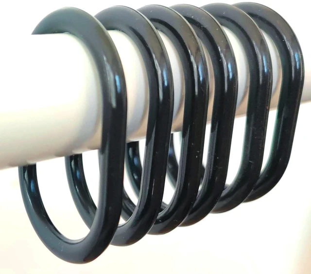 Alt view image 6 of 6 - Shower Curtain Rings Plastic Shower Curtain Hooks C-Shaped Rings Hook Hanger Bath Drape Loop Clip Glide for Bathroom Shower Window Rod (Black, 12)