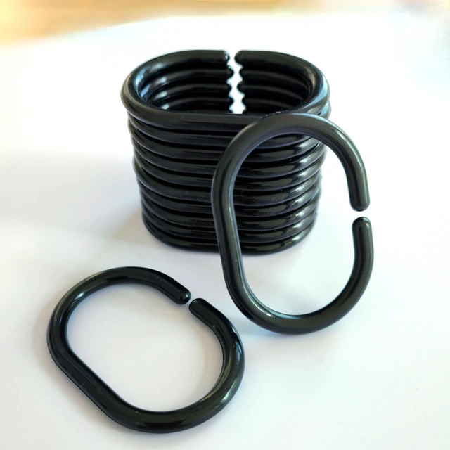 Alt view image 5 of 6 - Shower Curtain Rings Plastic Shower Curtain Hooks C-Shaped Rings Hook Hanger Bath Drape Loop Clip Glide for Bathroom Shower Window Rod (Black, 12)