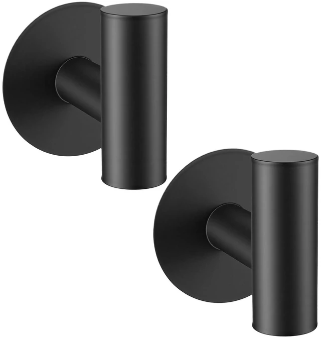 Main image of 2Pcs Black Wall Hook Matte Black Towel Hook Towel Hangers | Wall Mount, No Drill, Removable, Strong Hold, Waterproof, Rustproof, For Bathroom, Glass, Mirror, Tile, Glass Door