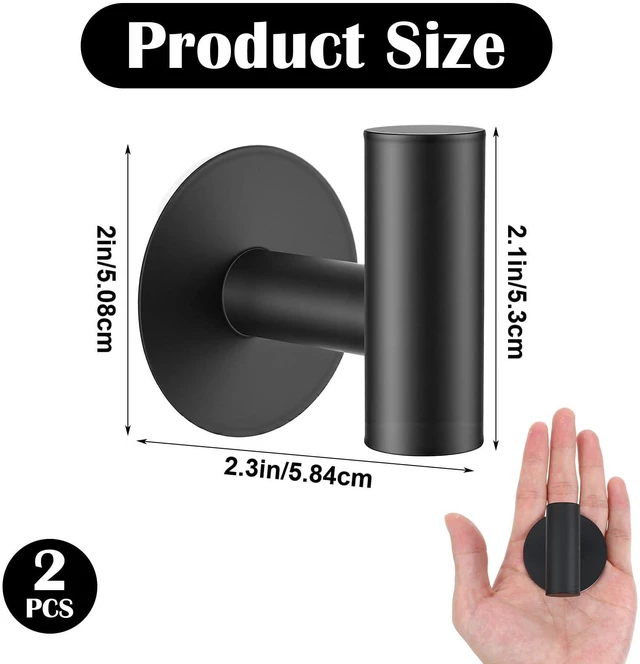 Alt view image 2 of 7 - 2Pcs Black Wall Hook Matte Black Towel Hook Towel Hangers | Wall Mount, No Drill, Removable, Strong Hold, Waterproof, Rustproof, For Bathroom, Glass, Mirror, Tile, Glass Door