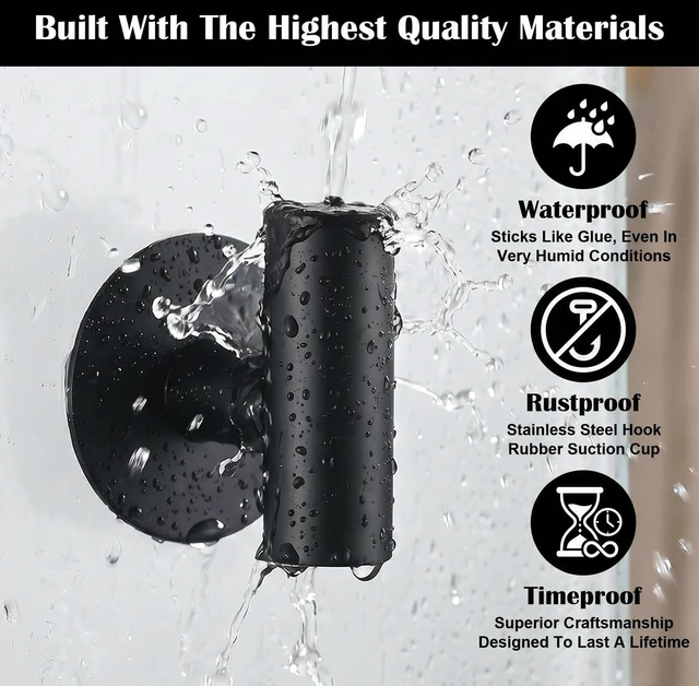 Alt view image 3 of 7 - 2Pcs Black Wall Hook Matte Black Towel Hook Towel Hangers | Wall Mount, No Drill, Removable, Strong Hold, Waterproof, Rustproof, For Bathroom, Glass, Mirror, Tile, Glass Door