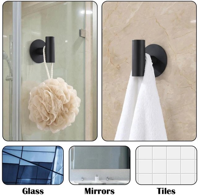 Alt view image 6 of 7 - 2Pcs Black Wall Hook Matte Black Towel Hook Towel Hangers | Wall Mount, No Drill, Removable, Strong Hold, Waterproof, Rustproof, For Bathroom, Glass, Mirror, Tile, Glass Door