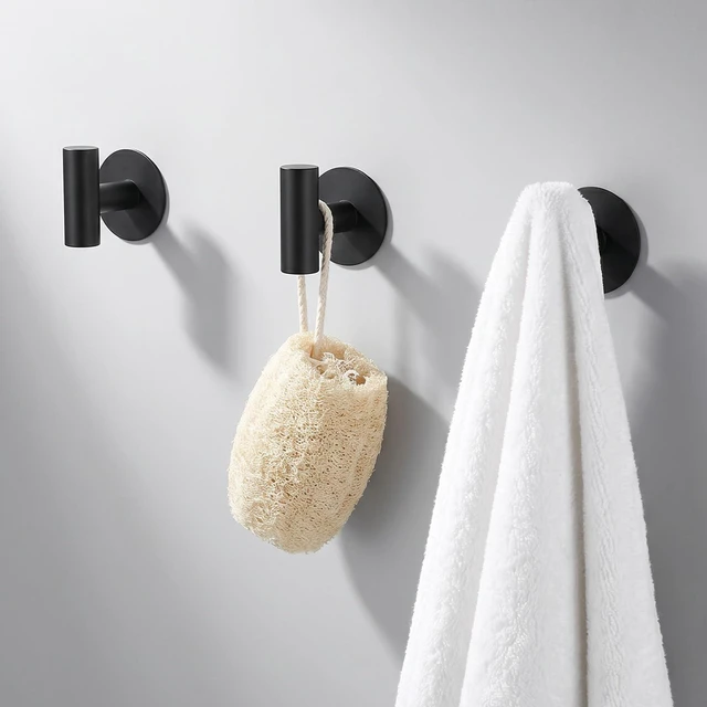 Alt view image 7 of 7 - 2Pcs Black Wall Hook Matte Black Towel Hook Towel Hangers | Wall Mount, No Drill, Removable, Strong Hold, Waterproof, Rustproof, For Bathroom, Glass, Mirror, Tile, Glass Door