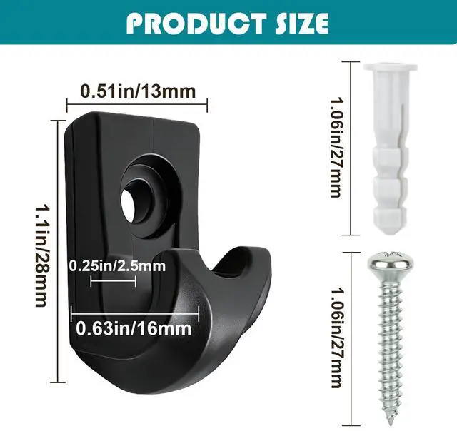 Alt view image 2 of 6 - 10 Sets String Light Hooks Outdoor Screw Hanger Black | Plastic mounts with stainless steel fasteners, wall anchors for holiday decor, plants, patio wire hanging